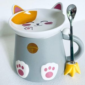 NWOT Coffee Tea Cup with Lid and Stirrer Grey